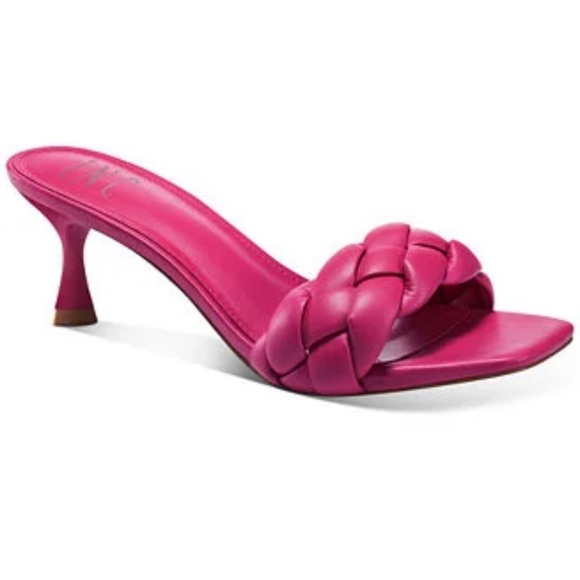 INC Hot Pink Braided Mule Sandals | Size 7.5 | Square Toe Kitten Heels - Picture 1 of 12
